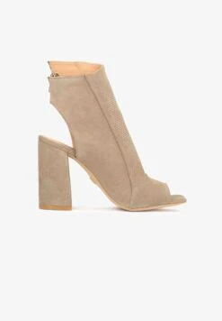 Kazar IMANI - SUEDE BOOTIES ON A WIDE HEEL WITH AN OPEN TOE - High Heel Sandalette - Taupe